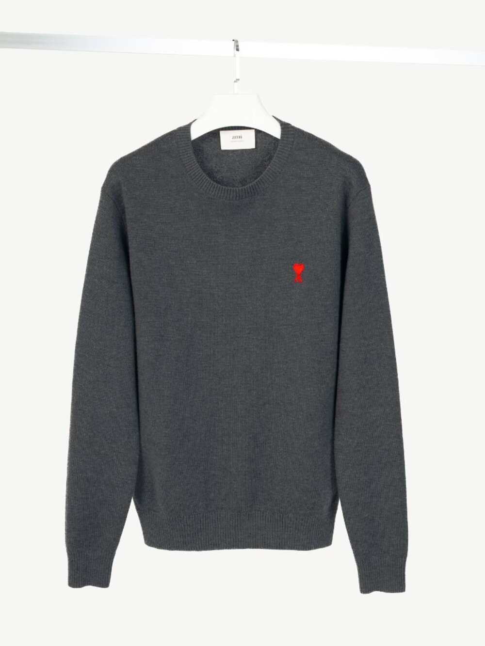 AMI Grey Wool Embroidered-Logo Crewneck Sweater